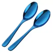 Bisda Buffet Serving Spoons, Stainless Steel 10 Inch Blue Plated Server Set o...