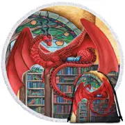 Cool Fantasy Art Librarian Red Dragon Round Beach Towel