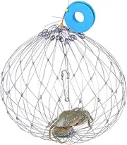 Crab Trap Cage - Heavy Duty Steel Fishing Net, Soft Nylon Mesh Basket | Auto Foldable Crab Pot for Catching Fish, Lobsters, Yabbies in Saltwater, or Coastal Waters