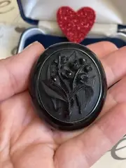Victorian brooch Whitby Jet Lily of the Valley antique 1860s very rare beautifu