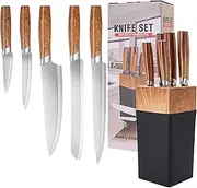 Knife Set, 5 Pcs Kitchen Knife Block Set, Ultra Sharp High Carbon Stainless Steel with Ergonomic Handle Housewarming Presents for Women