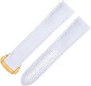 [GUMMMY] 20mm New White High Density Nylon Cowhide Watchbands Fit For Omega Strap For AT150 Seamaster 300 Planet Ocean De Ville Speedmaster Curved End Watch Band