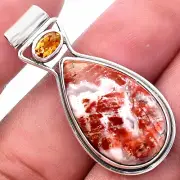 Rosetta Picture Jasper & Citrine 925 Sterling Silver Pendant Jewelry P-1130