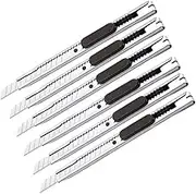 6 Pack Cutter, 10MM Wide Stainless-Steel Snap-Off Utility Knife, Multi-Purpose Retractable Precision Knife for Opening Packages Cartons, Box Opener, Disposable Razor Knife Perfect for Office,Home