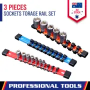 3Pc Double Sided Socket Holder Tool WorkShop Organizer Rails Rack 1/4" 3/8" 1/2”