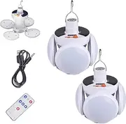 2 in 1 Folding Solar Lamp, Solar Rechargeable Hooked Camping Light, Portable LED Emergency Light with Hook 5 Light Modes, Hanging Foldable Lamp, Solar Lantern Lights with Remote for Outdoor (White*2)