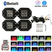 4x 24W Bluetooth RGB Chasing Halo Led Work Light Bar 3X3" Spot Pods + Wiring Kit