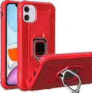 Cavor for iPhone 12 Mini Case,360°Rotation Ring Holder Kickstand [Work with Magnetic Car Mount] Shockproof Scratch-Resistant Protective Cover (5.4")-Red
