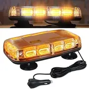 48LED Roof Top Strobe Lights, High Visibility Emergency Safety Warning LED Mini Strobe Light bar with Magnetic Base for 12-24V Snow Plow, Trucks, Construction Vehicles (Amber,12-24V)