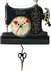 Allen Designs Retro Sewing Machine Scissor Pendulum Wall Clock 30cm Quirky