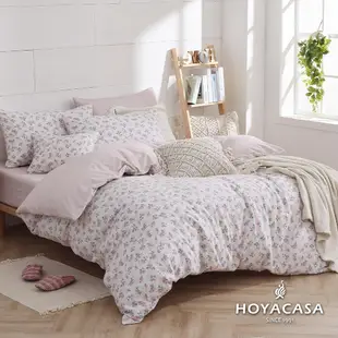 HOYACASA 100%精梳棉加大兩用被四件式床包組-花漾宓語(天絲入棉30%)