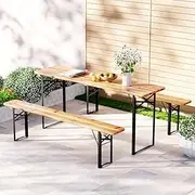 Gardeon 3 pcs Outdoor Dining Set, Wooden Garden Setting Table and Chairs, 2 Seater Patio Conversation Sets Bench Furniture Backyard, Weather-Resistant Easy Assembly