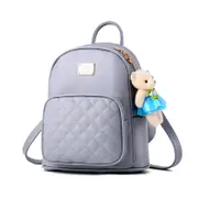 Nevenka Leather Backpack Casual Travel Daypacks with Cute Bear For Womens-Grey