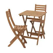 ASKHOLMEN table and 2 folding chairs, outdoor, dark brown, 60x62 cm