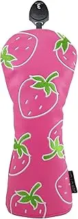 Golf Head Covers | PU Leather Club Heads Protectors Zippered | Strawberry Long Neck Mesh Golfs Wrap, Weather-Resistant, Ideal for Outdoor, Practice, Driving Range, Vacation,Travel Clubhouse