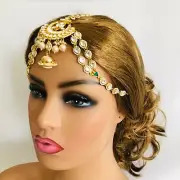 Pearl Kundan Matha Patti,Golden Pearl Kundan Mang Tika,Kundan Head Piece/Damini
