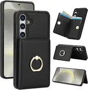 [Boyobacase] for Samsung Galaxy S24 Plus 5G Case Wallet with Card Holder,for Galaxy S24 Plus 5G Flip Case 360°Rotation Ring Holder Kickstand Phone Cover with 4 Card Slots and Cash Pocket-Black