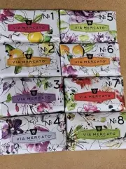 LOT OF 8 BARS Via Mercato Soap Bars 200 gram No.1 - No.8 ITALY VARIETY PACK!!