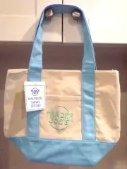 Trader Joe's Mini Pastel Canvas Tote Bag Blue Reusable Shopping Bag Limited