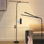 LED Floor Lamp with Remote, 24W 2400LM Dimmable Standing Light with Double He...