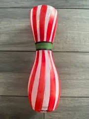 KOSTA BODA CANDY STRIPED RIBBON VASE, RED/WHITE, SIGNED, 10" X 3", BRAND NEW