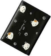 [DuBom] Cute Cartoon Cat Print Wallet Short Tri-fold Wallet Multi-Card Purse for Women and Girl, Cartoon Green, Casual