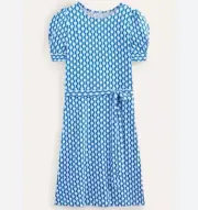 Boden Dress Size 16 Long Knot Detail Jersey Belted Moroccan Blue Geo Azure NWT