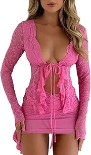 [Linjianvhai] Women's Sexy 2 Piece Lace Patchwork Camisole Skirt Set, White, Size S, M, L