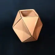 PLANTER HEXAGON GEOMETRICAL DESIGN PEACH W/GOLD TRIM 4.5" T x 5.5" W x 2.25" Top