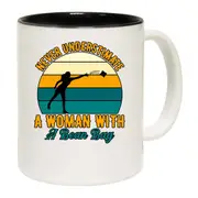 Never Understimate A Woman With A Bean Bag Cornhole Mug Cup