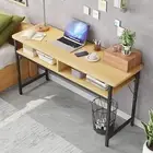 Vista Space-Saver Console Table Wood & Metal Narrow Desk (Natural & Black)