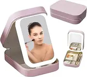 MOGONE Travel Makeup Bag with LED Mirror, Portable Makeup Bag, Cosmetic Storage, Folding Case, 3 Light Modes, Makeup Train Case for Women, with USB-C Charging Cable, Rechargeable(6.5 Inch) (Pink)