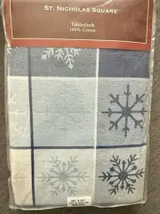 St. Nicholas Square Cotton Winter Frost Tablecloth, Blue/White, Oblong 60x84