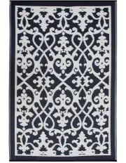 [Fab Habitat] 180x270 cmFolded Recycled Plastic Outdoor Rug Waterproof reversible Venice Black and Cream