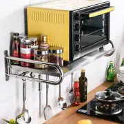 Wall Mounted Microwave Shelf Oven Deck with Hooks Stainless Steel Oven Organizer