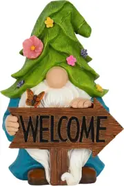 Garden Gnome Solar Gnome Figurine Welcome Sign 9.1" Decor Outdoor Lawn Statue