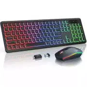 Wireless Keyboard and Mouse Combo RGB Backlit Rechargeable Full-Size Ergonomic