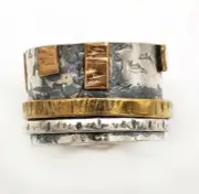 Two Tone- Meditation Spinner 925 Solid Sterling Silver Band Ring Sz 7