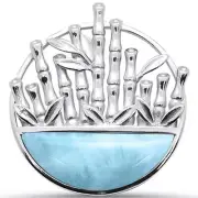 Natural Larimar Bamboo Design .925 Sterling Silver Pendant