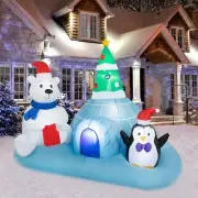 6' Christmas Lighted Inflatable Polar Bear with Snow House Yard Decor