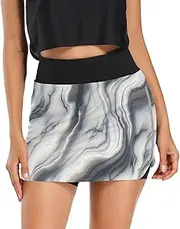 [RPLIFE] Magic School Exercise Skort, Ladies Tennis Skirts with Shorts，Womens Fashion, Stripe White Marble Texture, Large