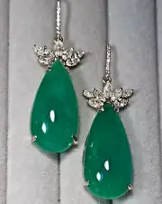 56 Carat Diamond and Pear-Shaped Colombian Emerald Earrings 18K