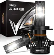 NIGHTEYE H4 LED Headlight Bulbs - 35000LM 6500K White Light, 130W H4 Headlight Bulbs with Fan, Halogen Replacement Bulb,IP68 Waterproof, Pack of 2