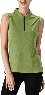 [TBMPOY] Women's UPF 50+ Golf Polo Shirts Sleeveless Zip Up Athletic Tank Tops Quick Dry
