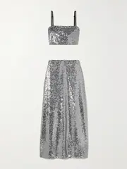 [HVN] HVN - Affie Sequined Stretch-jersey Cropped Top And Midi Skirt Set - Silver - US10 US 10 Silver