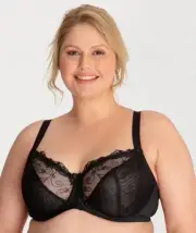 Ava & Audrey Elizabeth Embroidered Full Cup Underwired Bra - Black (Size 20E)