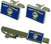 [Select Gifts] Oregon Flag Cufflinks Tie Clip Matching Box Gift Set