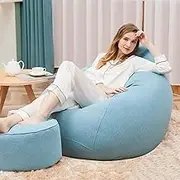 UYSOFRCV Large Bean Bag Chairs Sofa Cover, Washable Ultra Soft Cotton Linen Solid Color Simple Design Seat Recliner Lazy Lounger Slipcover for Adults and Kids, with No Filling,Light Blue,70×90cm
