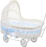 Woven Basket Imitation Toys Doll Picnic Basket Baby Toys Basket Boxes Floral Party Supplies Equipment Packing Princess Doll Girl Small Stroller Lab Shopping Storage Basket Rattan