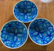 Lot Of 3 Better Homes And Gardens Blue Sabine Tile Melamine Rice Cereal Bowls